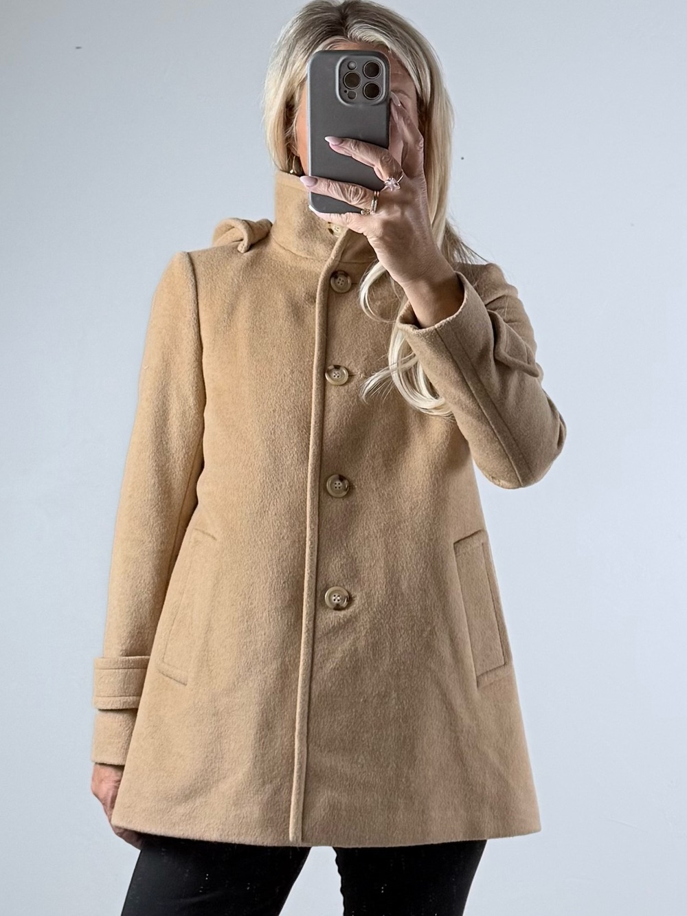 Ralph Lauren Camel Wool Peacoat with Button Front